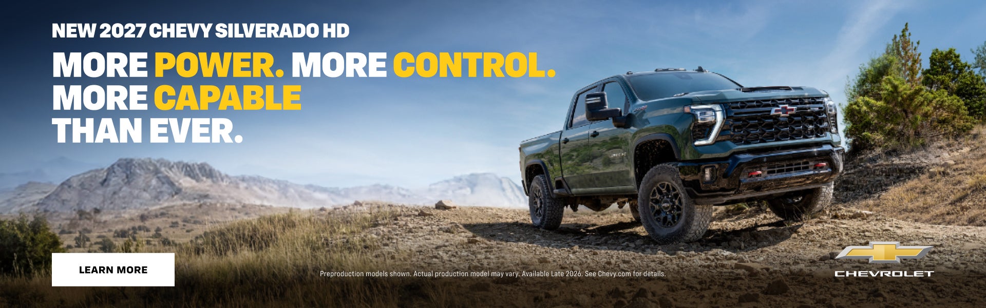 NEW 2027 CHEVY SILVERADO HD. More power. More control. More capable than ever.
